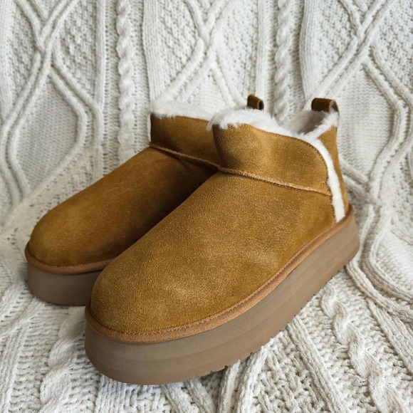 Koolaburra by‎ UGG Women's Ultra Mini Platform Ankle Boots Chestnut Size 11 42 - Picture 1 of 6